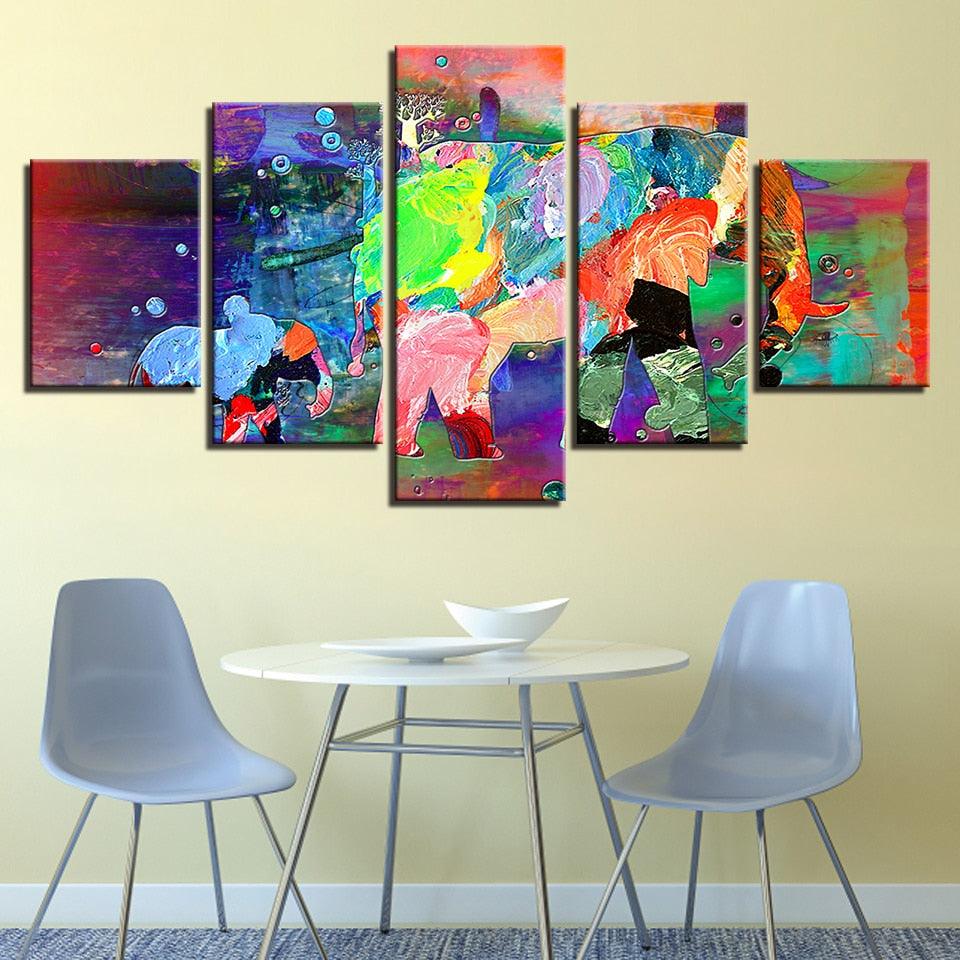 Abstract Elephants 5 Piece HD Multi Panel Canvas Wall Art Frame - Original Frame