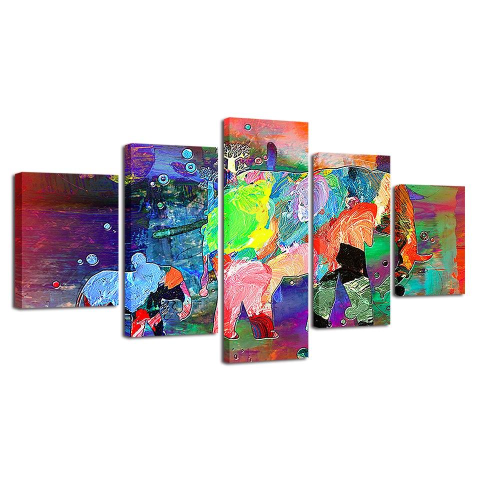 Abstract Elephants 5 Piece HD Multi Panel Canvas Wall Art Frame - Original Frame