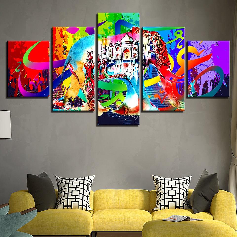 Abstract Hindu Elephant 5 Piece HD Multi Panel Canvas Wall Art Frame - Original Frame
