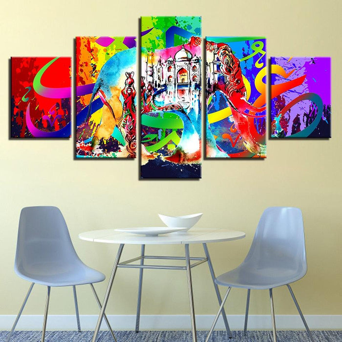 Abstract Hindu Elephant 5 Piece HD Multi Panel Canvas Wall Art Frame - Original Frame