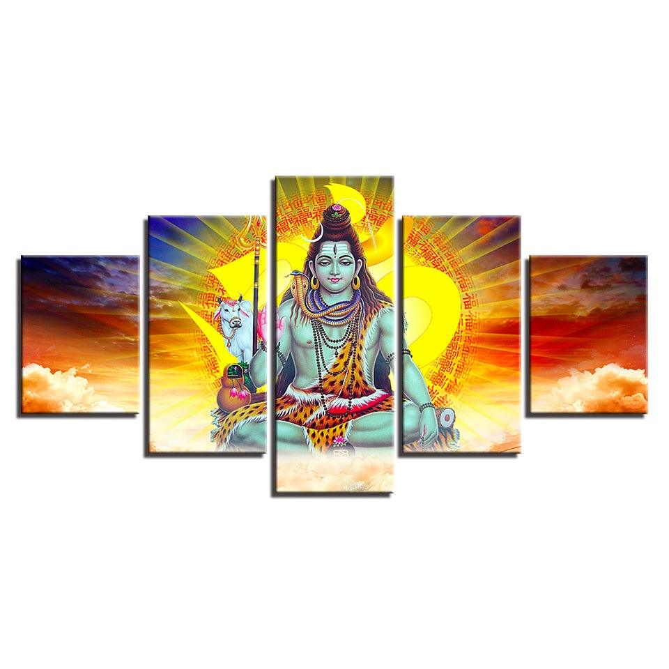 Lord Shiva And Bull Nandi 5 Piece HD Multi Panel Canvas Wall Art Frame - Original Frame