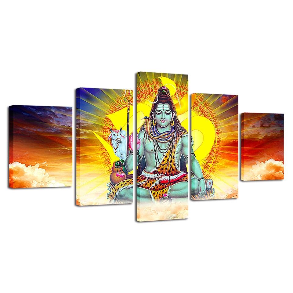 Lord Shiva And Bull Nandi 5 Piece HD Multi Panel Canvas Wall Art Frame - Original Frame