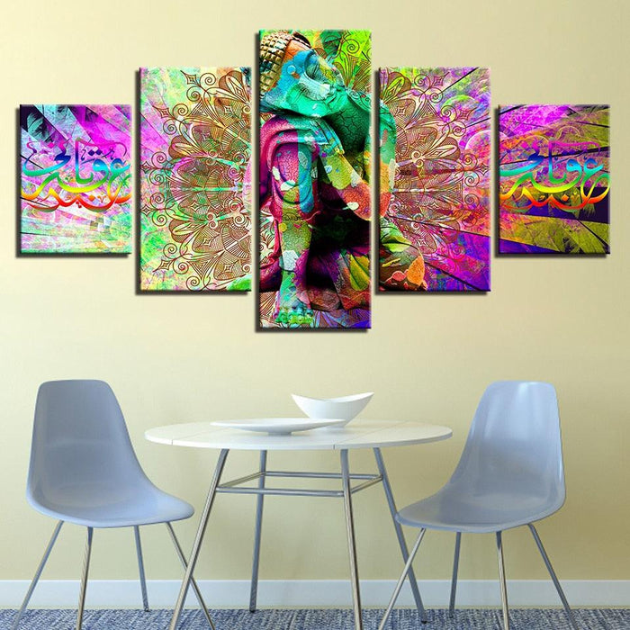 Rainbow Buddha 5 Piece HD Multi Panel Canvas Wall Art Frame