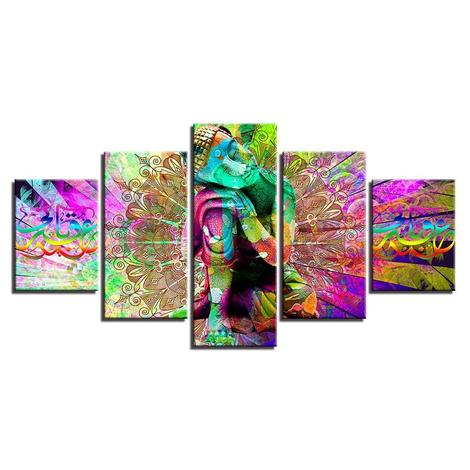 Rainbow Buddha 5 Piece HD Multi Panel Canvas Wall Art - Original Frame