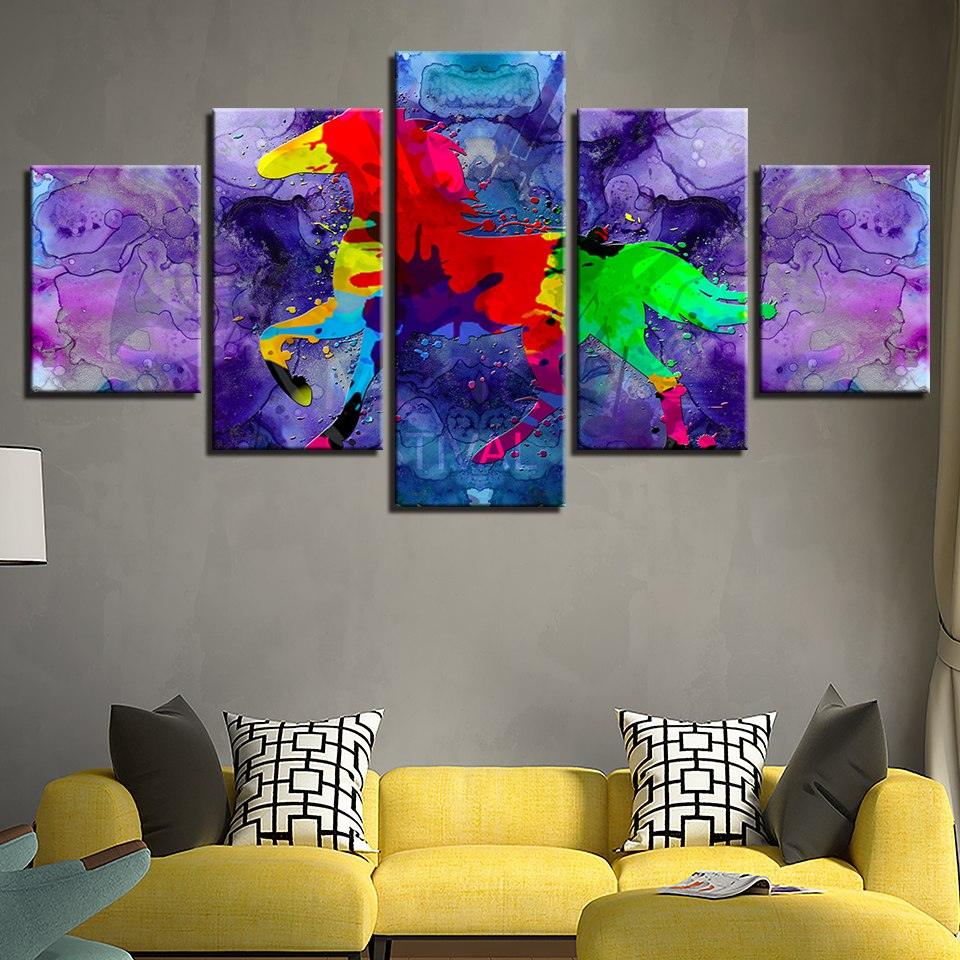 Abstract Horse Poster 5 Piece HD Multi Panel Canvas Wall Art Frame - Original Frame