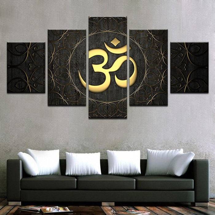 OM Mantra 5 Piece HD Multi Panel Canvas Wall Art Frame - Original Frame