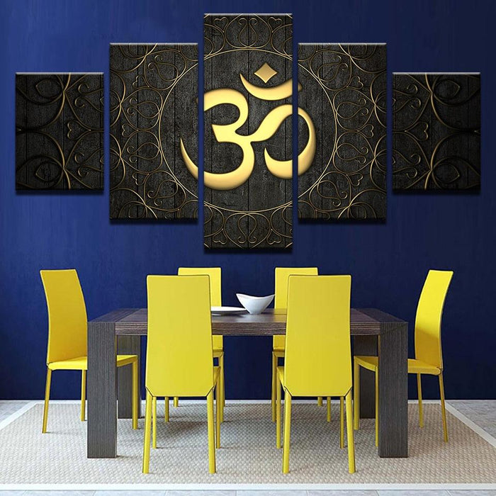 OM Mantra 5 Piece HD Multi Panel Canvas Wall Art Frame - Original Frame