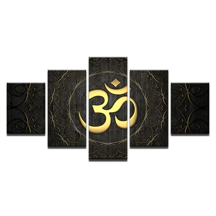 OM Mantra 5 Piece HD Multi Panel Canvas Wall Art Frame - Original Frame