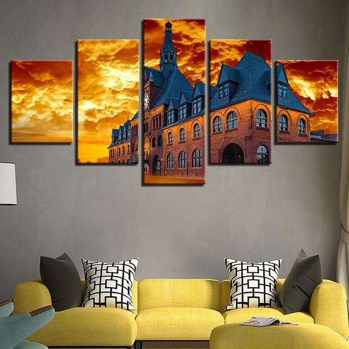 Building Castle 5 Piece HD Multi Panel Canvas Wall Art Frame - Original Frame