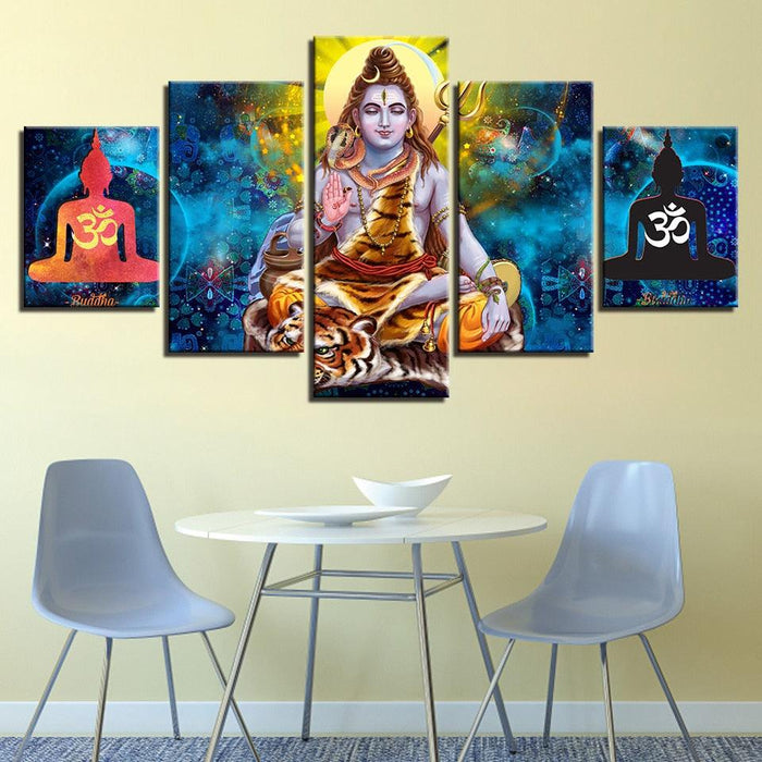 Hindu Lord Shiva 5 Piece HD Multi Panel Canvas Wall Art Frame - Original Frame