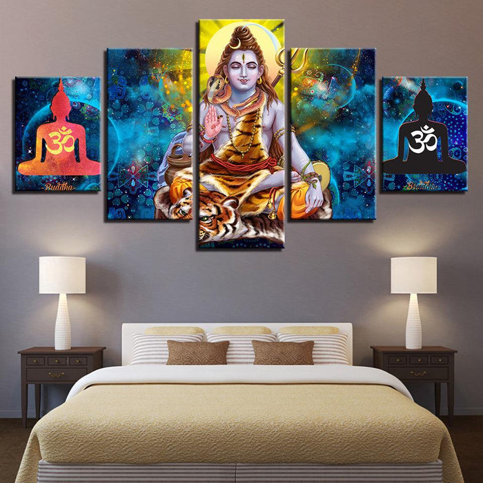 Hindu Lord Shiva 5 Piece HD Multi Panel Canvas Wall Art Frame
