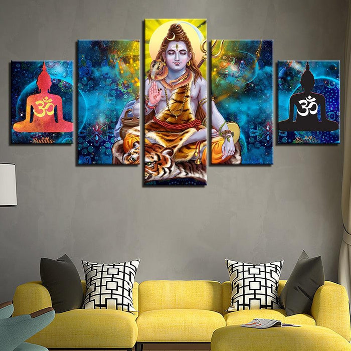 Hindu Lord Shiva 5 Piece HD Multi Panel Canvas Wall Art Frame - Original Frame