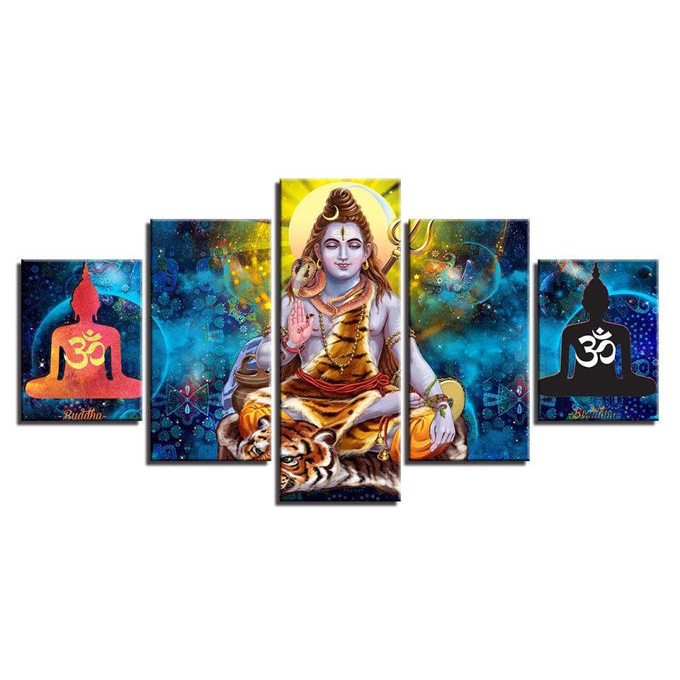Hindu Lord Shiva 5 Piece HD Multi Panel Canvas Wall Art Frame - Original Frame