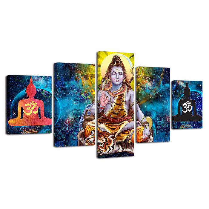 Hindu Lord Shiva 5 Piece HD Multi Panel Canvas Wall Art Frame - Original Frame