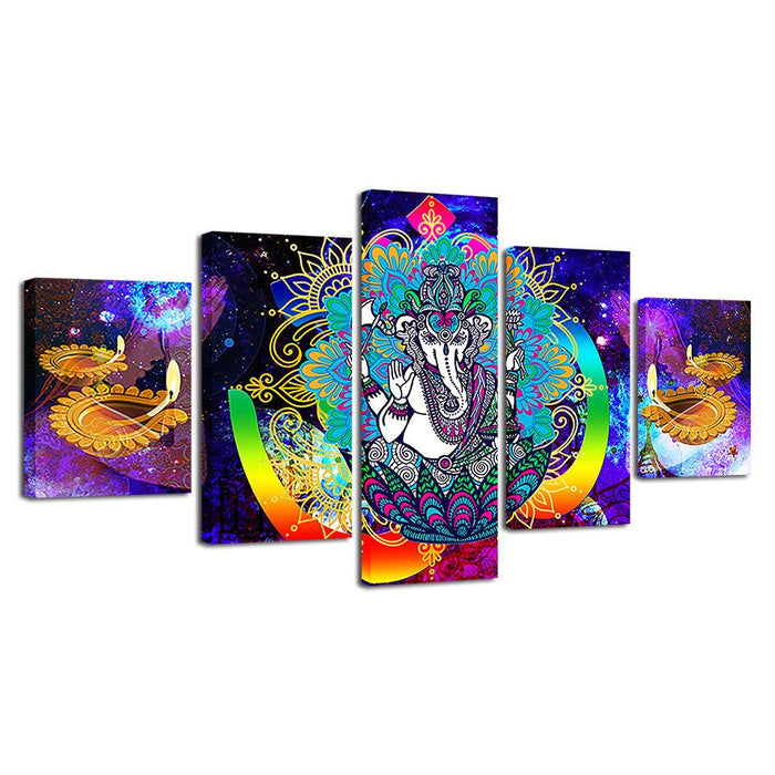 Ganesha 5 Piece HD Multi Panel Canvas Wall Art Frame