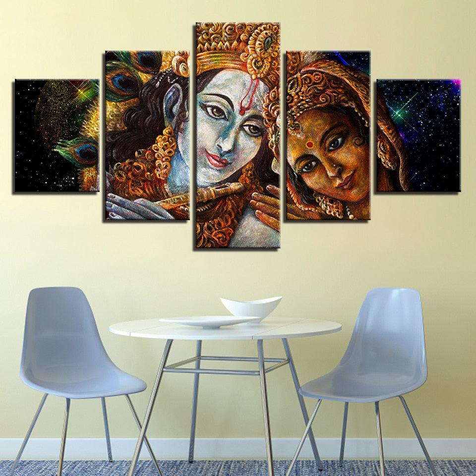Radha and Krishna 5 Piece HD Multi Panel Canvas Wall Art Frame - Original Frame