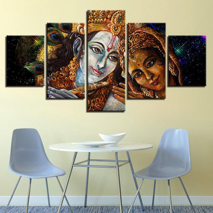 Radha and Krishna 5 Piece HD Multi Panel Canvas Wall Art Frame