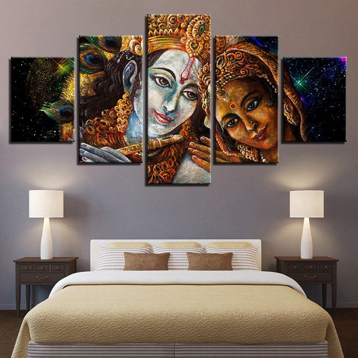 Radha and Krishna 5 Piece HD Multi Panel Canvas Wall Art Frame - Original Frame