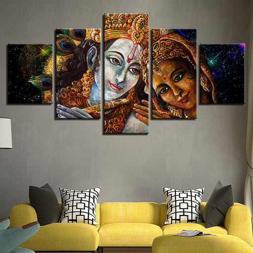 Radha and Krishna 5 Piece HD Multi Panel Canvas Wall Art Frame - Original Frame