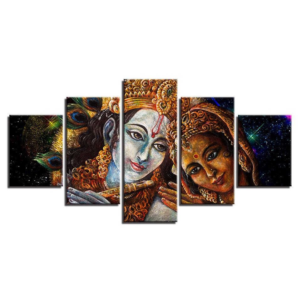 Radha and Krishna 5 Piece HD Multi Panel Canvas Wall Art Frame - Original Frame
