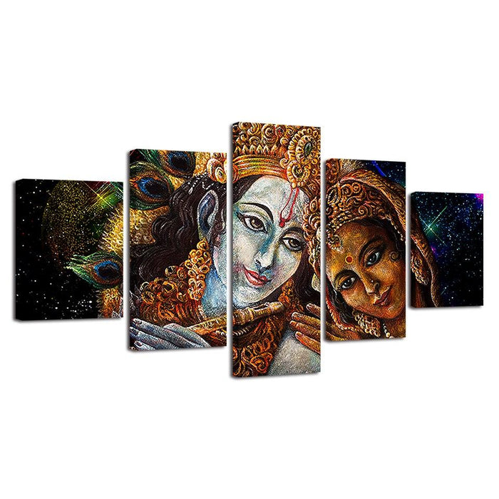 Radha and Krishna 5 Piece HD Multi Panel Canvas Wall Art Frame