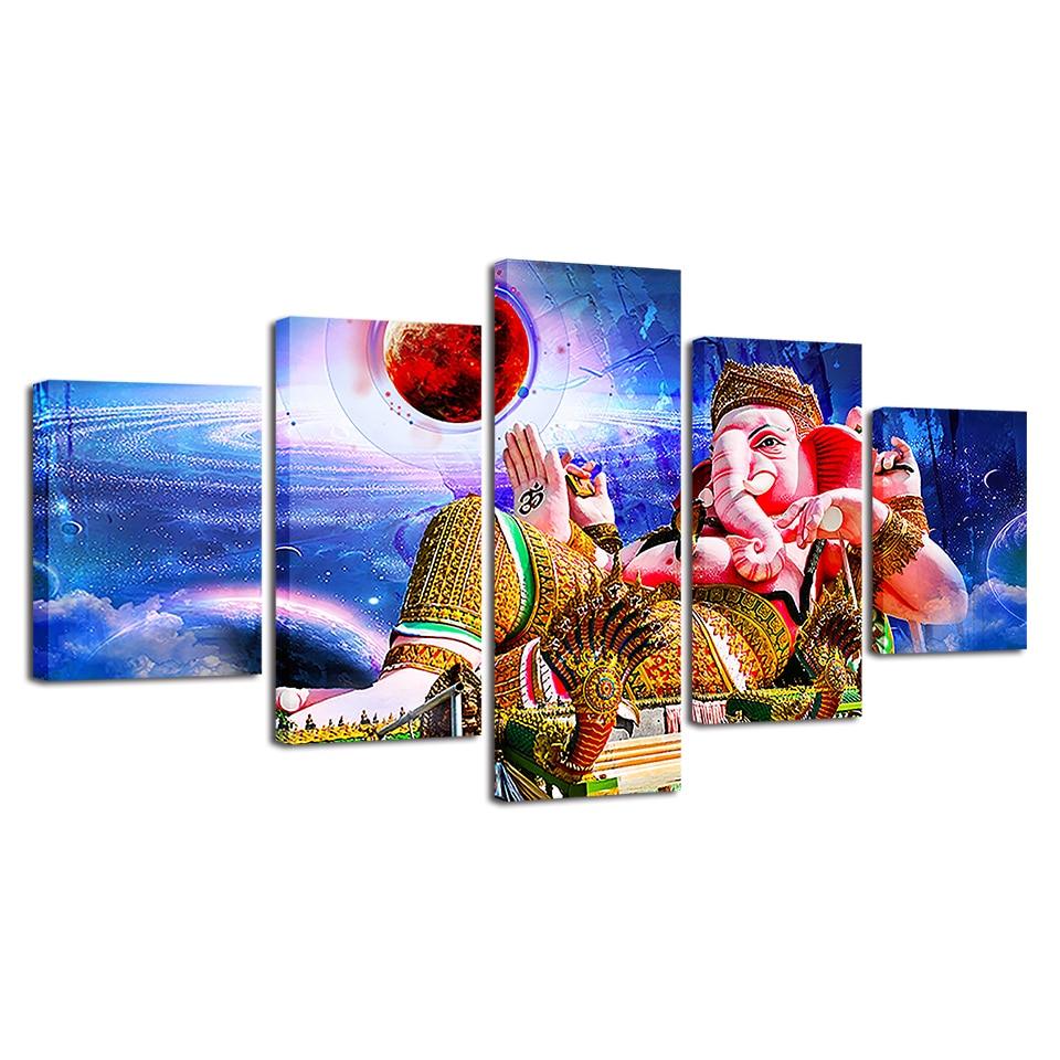 Ganesha 5 Piece HD Multi Panel Canvas Wall Art Frame - Original Frame