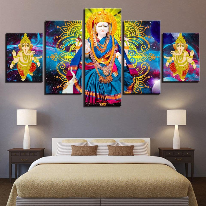 Goddess Lakshmi 5 Piece HD Multi Panel Canvas Wall Art Frame - Original Frame