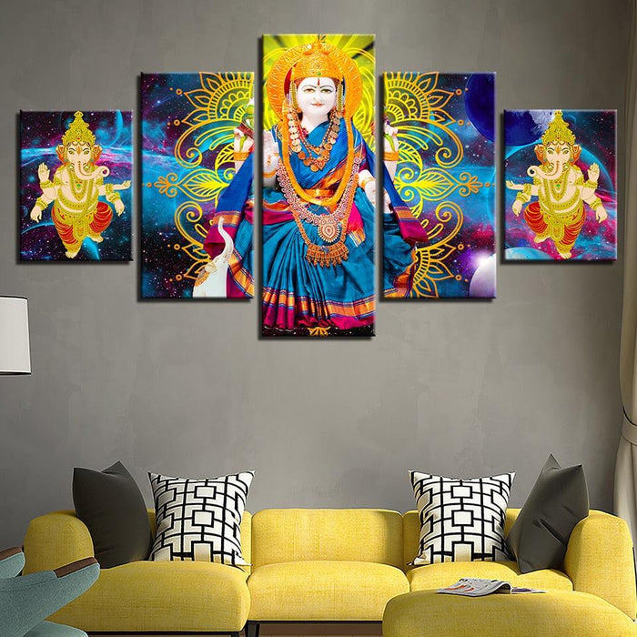 Goddess Lakshmi 5 Piece HD Multi Panel Canvas Wall Art Frame - Original Frame