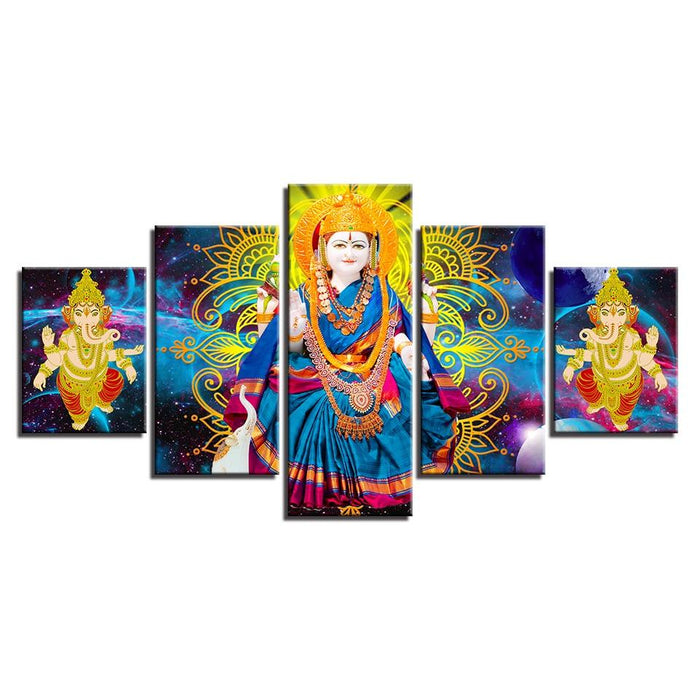 Goddess Lakshmi 5 Piece HD Multi Panel Canvas Wall Art Frame - Original Frame