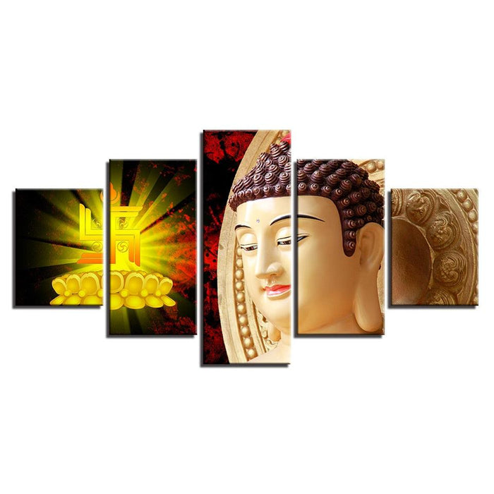 Buddha Statue 5 Piece HD Multi Panel Canvas Wall Art Frame - Original Frame