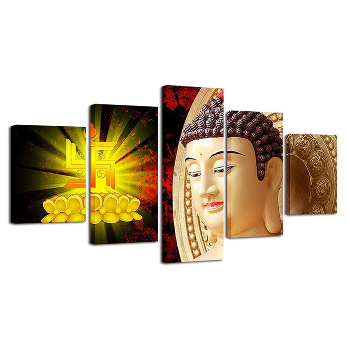 Buddha Statue 5 Piece HD Multi Panel Canvas Wall Art Frame - Original Frame