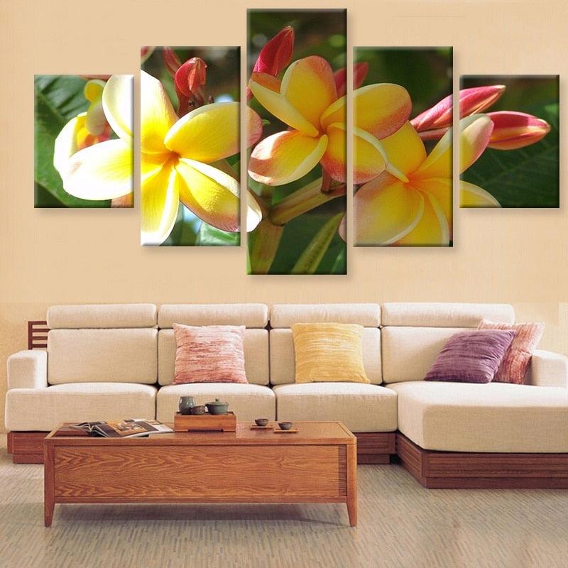 Yellow Flowers 5 Piece HD Multi Panel Canvas Wall Art Frame - Original Frame