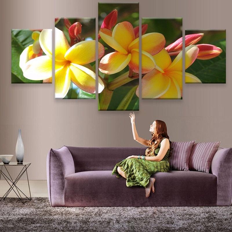 Yellow Flowers 5 Piece HD Multi Panel Canvas Wall Art Frame - Original Frame