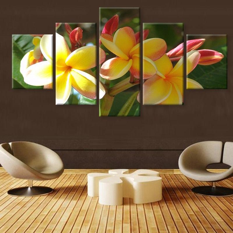 Yellow Flowers 5 Piece HD Multi Panel Canvas Wall Art Frame - Original Frame