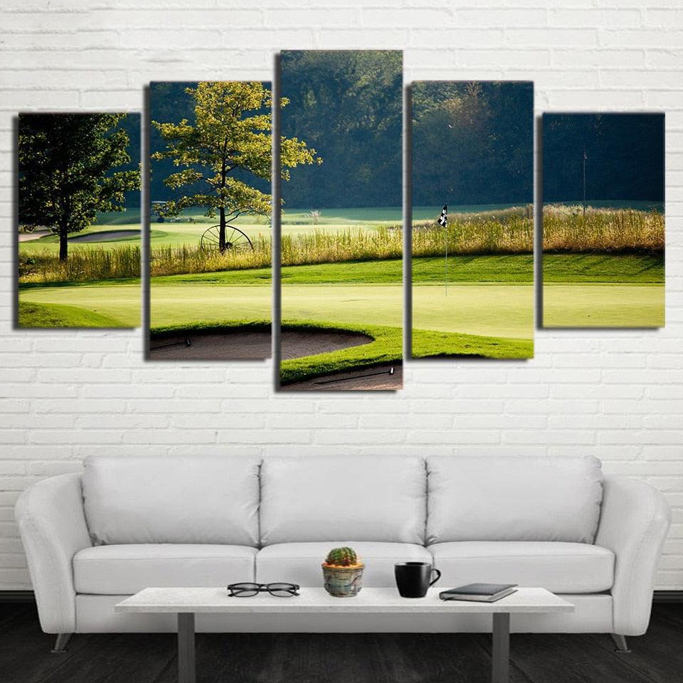 Golf Course 5 Piece Multi Panel Canvas Wall Art Frame - Original Frame
