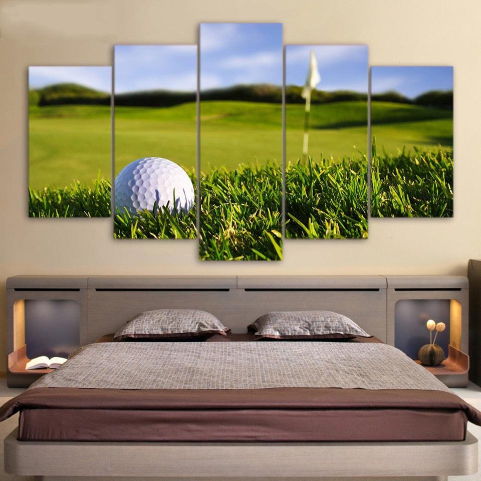 Golf Field 5 Piece HD Multi Panel Canvas Wall Art Frame - Original Frame