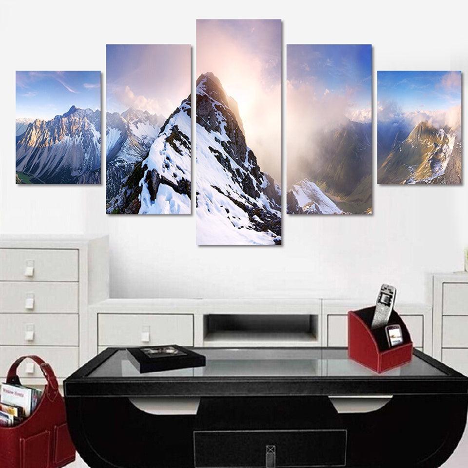 Snow Mountain 5 Piece HD Multi Panel Canvas Wall Art Frame - Original Frame
