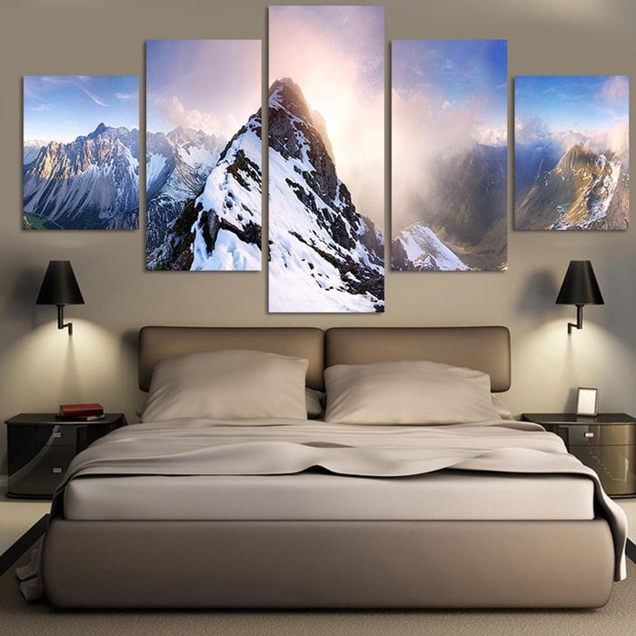 Snow Mountain 5 Piece HD Multi Panel Canvas Wall Art Frame