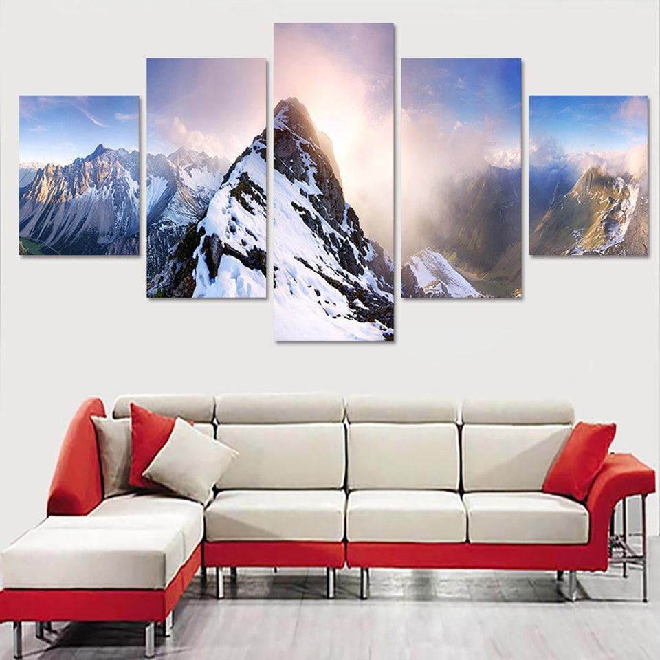Snow Mountain 5 Piece HD Multi Panel Canvas Wall Art Frame - Original Frame