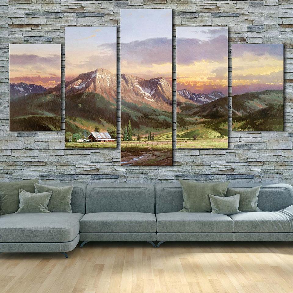 Mountain View 5 Piece HD Multi Panel Canvas Wall Art Frame - Original Frame