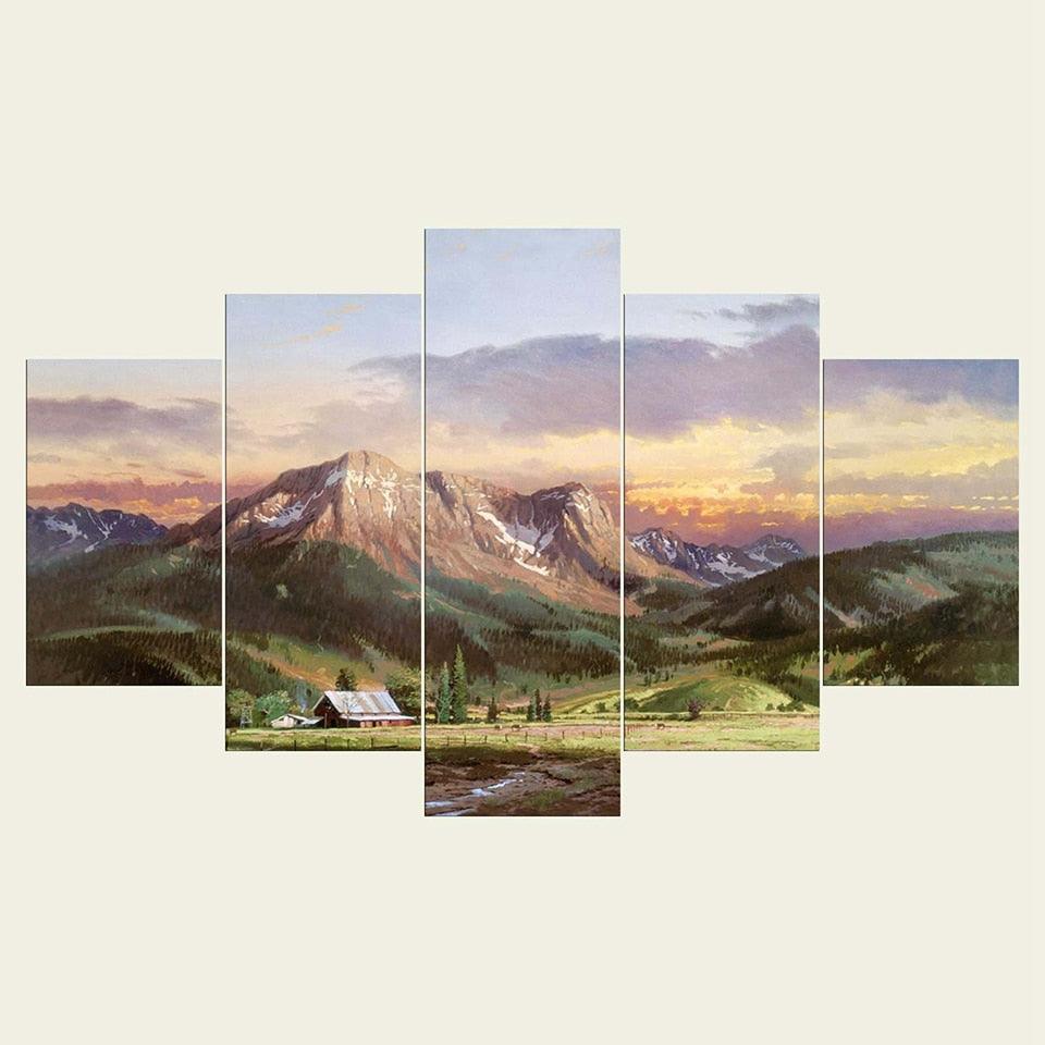 Mountain View 5 Piece HD Multi Panel Canvas Wall Art Frame - Original Frame