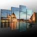 Buildings And Ship River Scenery 5 Piece HD Multi Panel Canvas Wall Art Frame - Original Frame