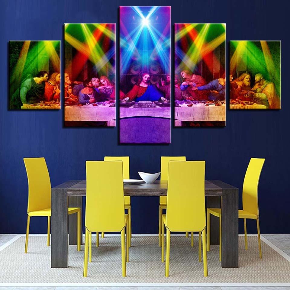 Jesus And Flashing Light Lamp 5 Piece HD Multi Panel Canvas Wall Art Frame - Original Frame