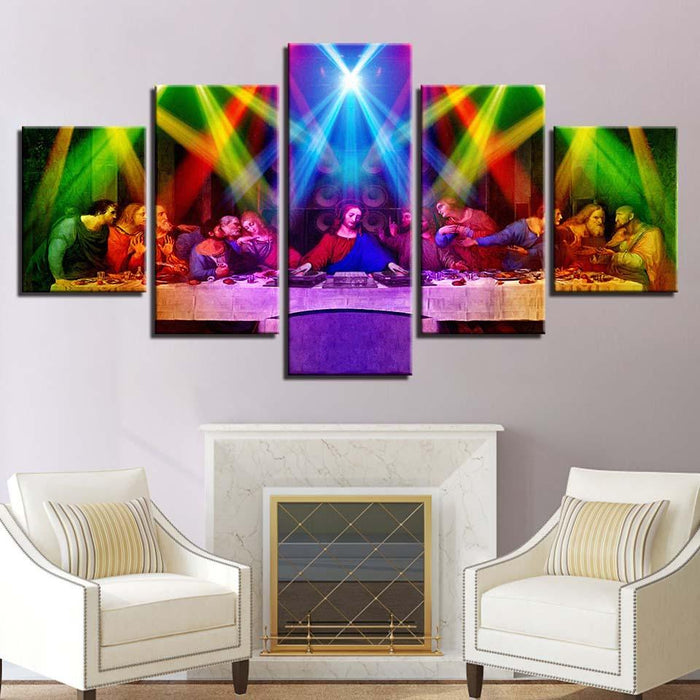 Jesus And Flashing Light Lamp 5 Piece HD Multi Panel Canvas Wall Art Frame