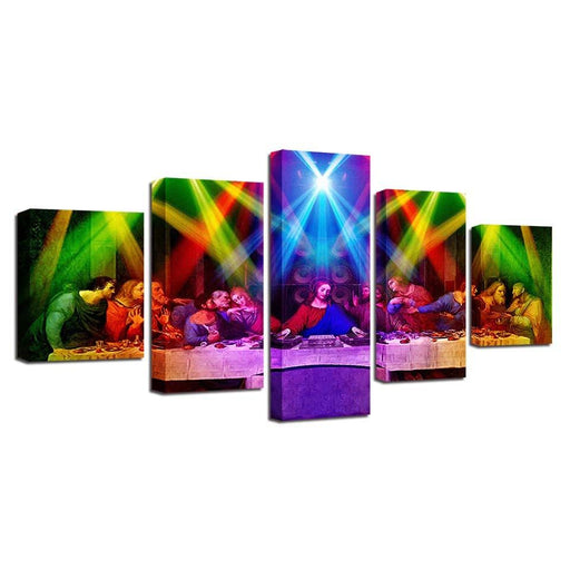 Jesus And Flashing Light Lamp 5 Piece HD Multi Panel Canvas Wall Art Frame - Original Frame