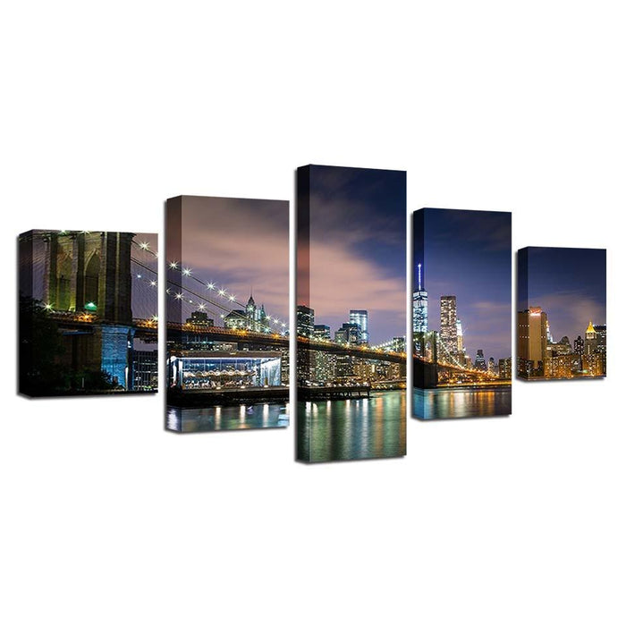 Scenic City Nightview 5 Piece HD Multi Panel Canvas Wall Art Frame