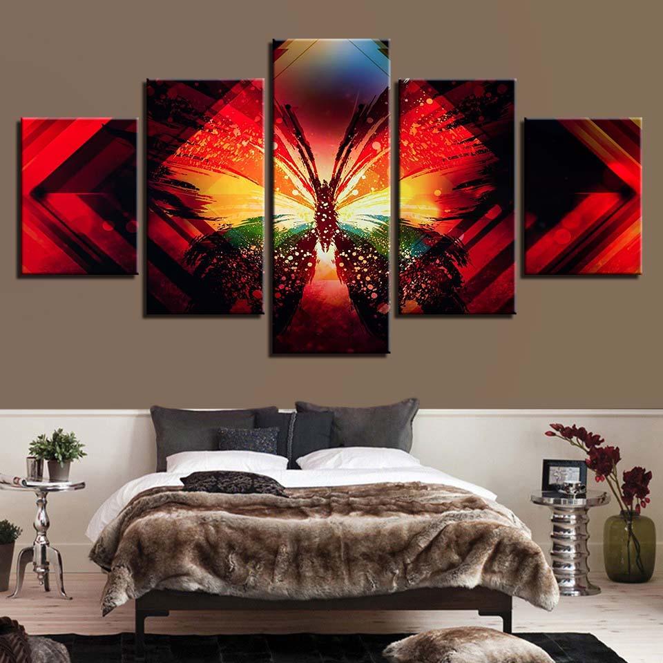 Butterfly Painting 5 Piece HD Multi Panel Canvas Wall Art Frame - Original Frame