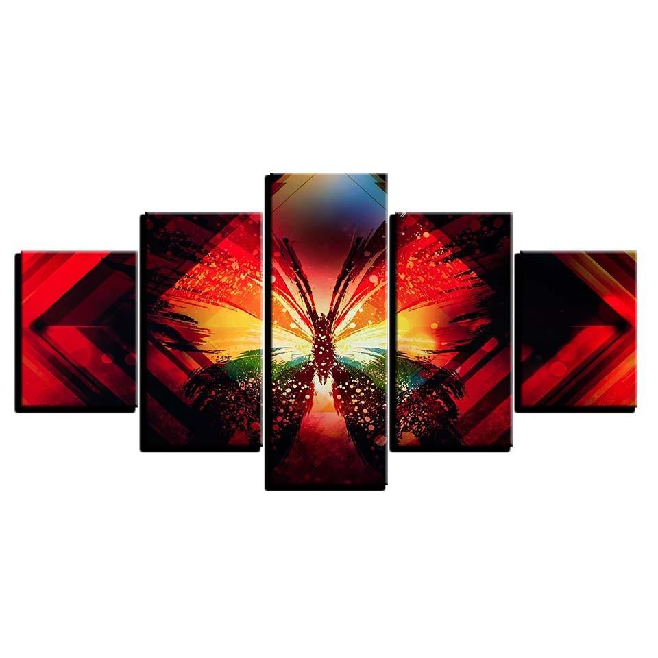 Butterfly Painting 5 Piece HD Multi Panel Canvas Wall Art Frame - Original Frame