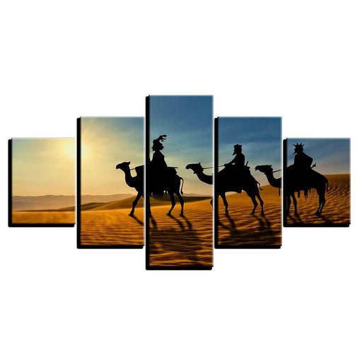 Camel Sunshine Desert 5 Piece HD Multi Panel Canvas Wall Art Frame - Original Frame