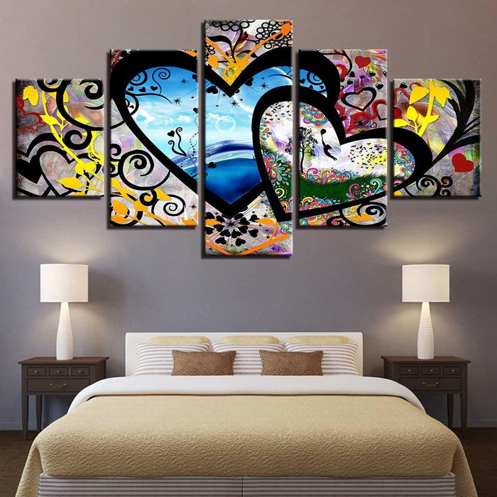 Abstract Hearts & Love 5 Piece HD Multi Panel Canvas Wall Art Frame